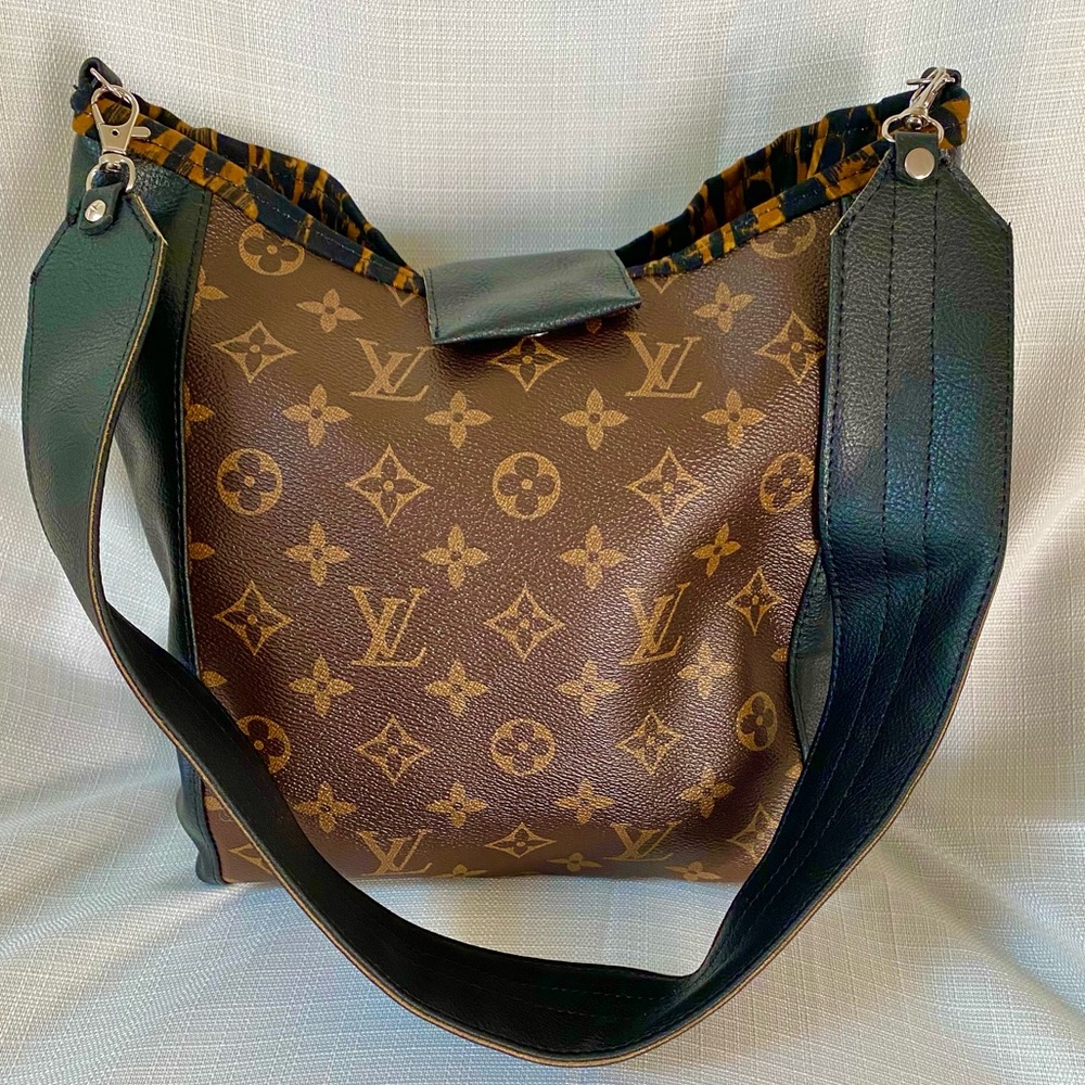 Black and Brown Repurposed Leather Shoulder Purse Handbag